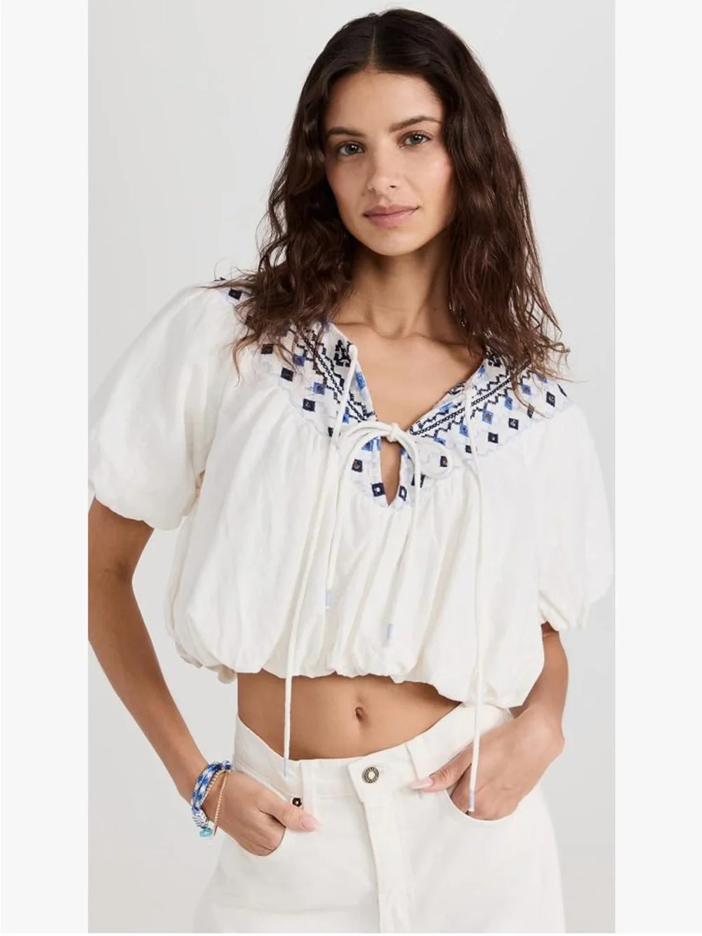 Free People Women's Joni Embroidered Top size S